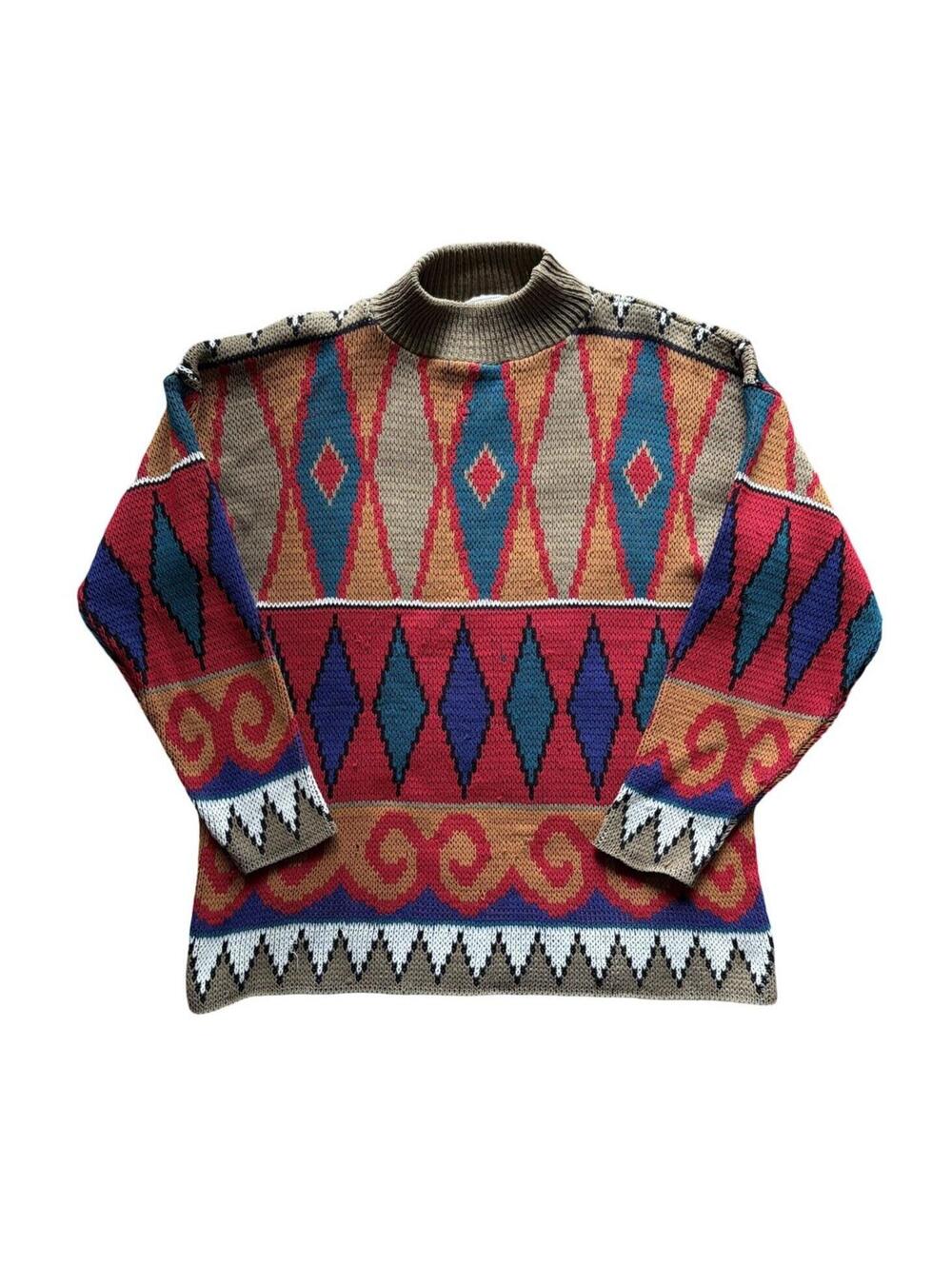 Vintage Croquet Club Sweater Women’s Size Medium Multicolor Pattern Knit 90s USA